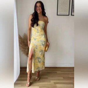 ZARA STRAPLESS PRINTED TULLE DRESS